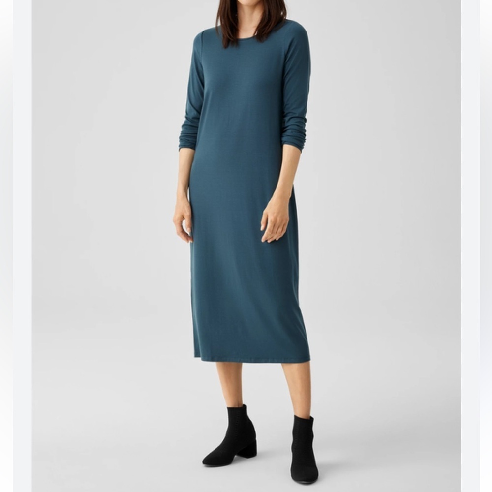 Eileen Fisher Stretch Jersey Knit MIDI Dress NWT